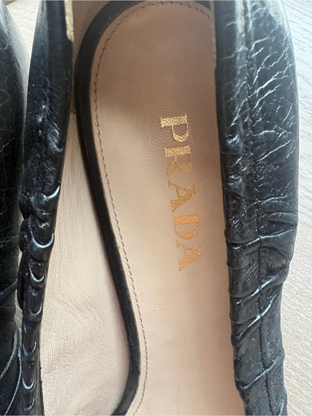 Prada Black Ruched Leather Mid-Heel Pumps - Picture 13 of 16